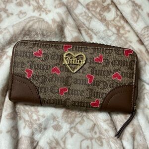 Juicy Couture Brown Wallet with Red Heart Accents